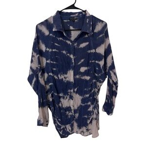Alberto Makali New York Blue and White tiedye button down long sleeve Shirt M